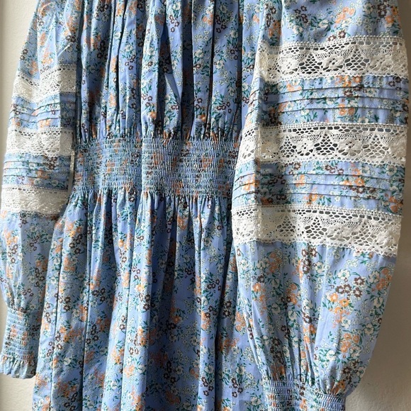 HUNTER BELL Blue Lace Smocked Neck Ryan Dress Ditsy Floral Sz XS - Picture 7 of 16